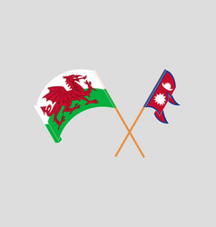 Crossed And Waving Flags Of Wales And Nepal