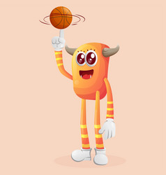 Cute Orange Monster Playing Basketball Freestyle