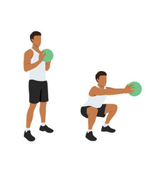 Man Doing Medicine Ball Squat And Reach Exercise