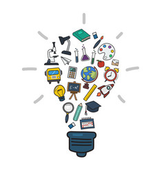 Education Icons In Light Bulb Shape Color Doodle