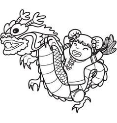 Hand Drawn Chinese Dragon And Chinese Girl