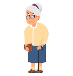 Old Woman With Cane Senior Cartoon Character