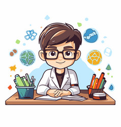 Cute Little Boy In Science Gown And Glasses