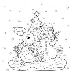 Winter Coloring Rabbit Snowman Carrot New Year