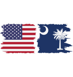 South Carolina State And Usa Grunge Flags