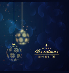 Hanging Golden Christmas Balls Blue Background