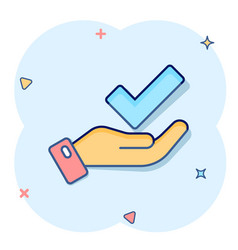 People Hand With Check Mark Icon In Comic Style