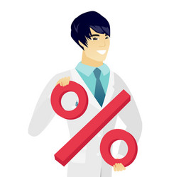 Young Asian Doctor Holding Percent Sign