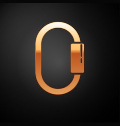 Gold Carabiner Icon Isolated On Black Background