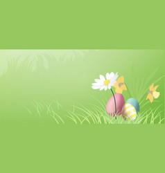 Happy Easter Background With Eggs In Grass