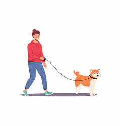 Woman Walking With Pet On Leash Flat Female