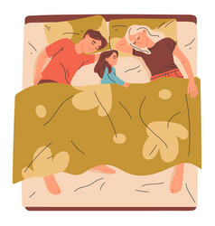 Sleeping Family Lying In Bed Under Blankets