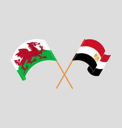 Crossed And Waving Flags Of Wales And Egypt