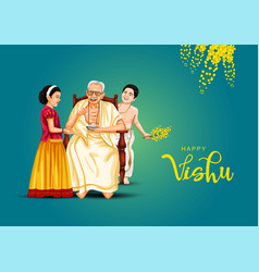 Kerala Festival Happy Vishu Old Man With Kids