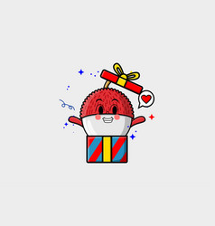 Cute Cartoon Lychee Character Holding Gift Box