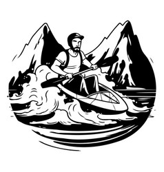 Man Paddling On A Kayak In The Mountains