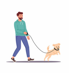 Man Walking With Pet On Leash Flat Male