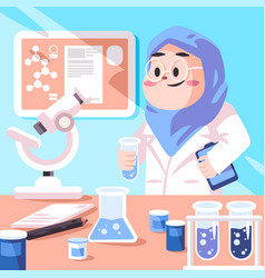 Woman Muslim Scientist Wearing Veil Hijab Working