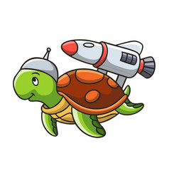 Cartoon Turtle Playing Rocket