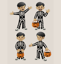 Halloween Cartoon Kids Wearing Skeleton Costume