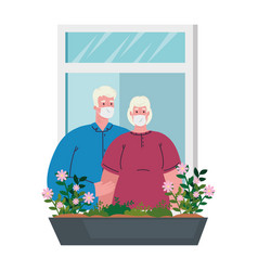 Stay At Home Concept Window Old Couple Look Out