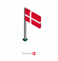 Denmark Flag On Flagpole In Isometric Dimension