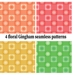 Collection Set Of 4 Floral Gingham Seamless Patter