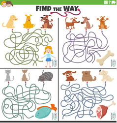 Find The Way Maze Games Set With Cartoon Pets