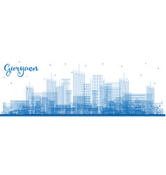 Outline Gurgaon India City Skyline With Blue