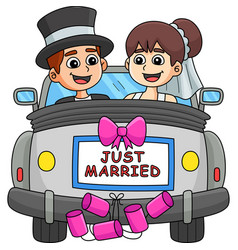 Wedding Car Bride Groom Just Married Clipart