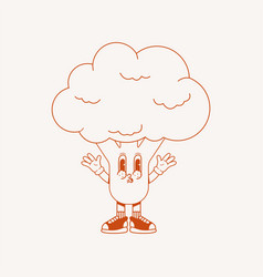 Cute Character Broccoli In Trendy Groovy Retro 70s