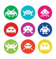 Space Invaders 8bit Aliens Round Icons Set