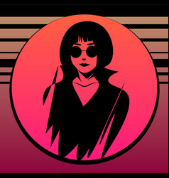 Stylish Cartoon Woman In Sunglasses On Pink Blur