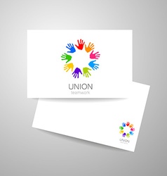 Union hands teamwork logo template Royalty Free Vector Image