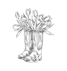 Welly Rubber Boots With Tulips Hand-drawn