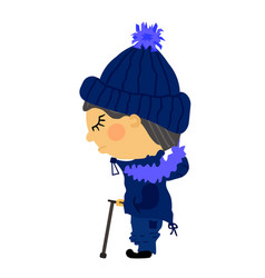 Flat Sad Old Blind Man Stands In Winter Clothes