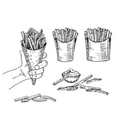 French Fries Set Hand Drawn Sketch Style