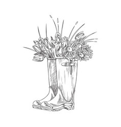 Hand Drawn Rubber Welly Boots With Bouquet