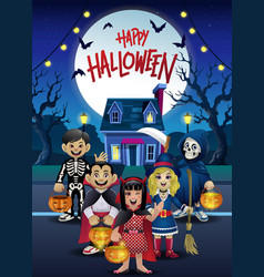 Halloween Night With Kids Wearing Costume