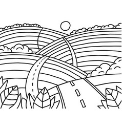 Landscape Hills With Road Line Doodle Coloring