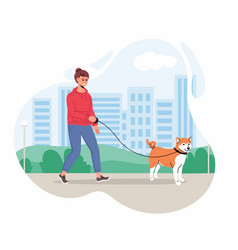 Man Walking With Pet On Leash In City Park Flat