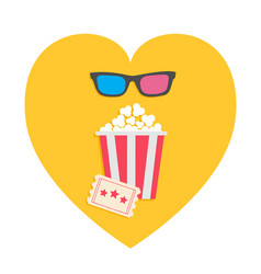 3d Glasses Big Popcorn And Ticket Heart Shape I