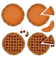 Set Top View Pumpkin And Cherry Pies