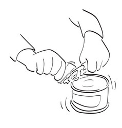 Line Art Closeup Hands Using A Can Opener