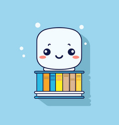 Cute Book Character With Bookshelf On Blue