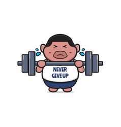 Cute Fat Boy Do Weight Lifting Never Give Up