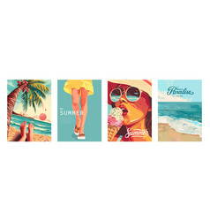 Set Of Summer Postcards With Of A