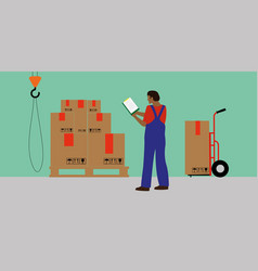 Warehouse Worker Checking Goods In Boxes