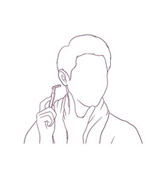 Young Man Shaving With Razor Blade Hand Drawn