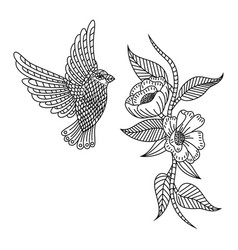 Hand Drawn Of Humming Bird And Flowers In Entangle